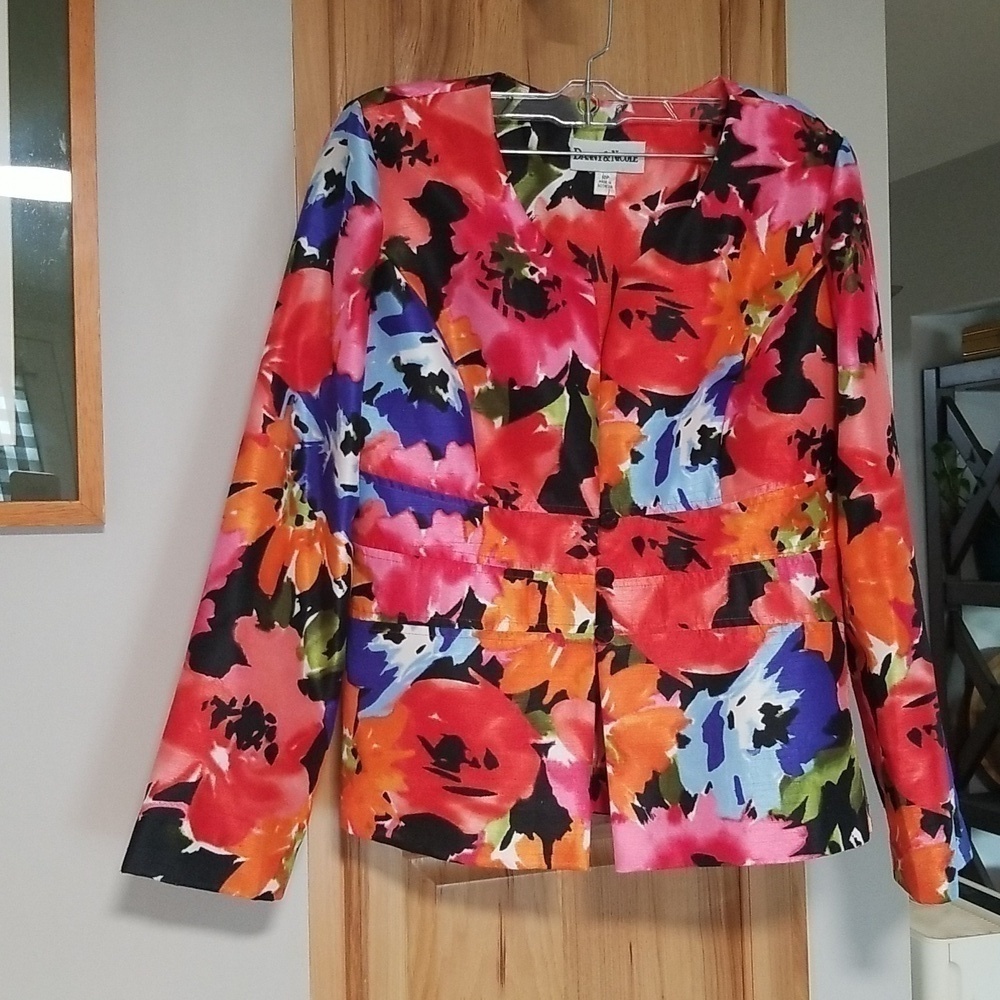 Danny & Nicole Floral Cropped Blazer Jacket Colorful Ladies Size 10 Petite